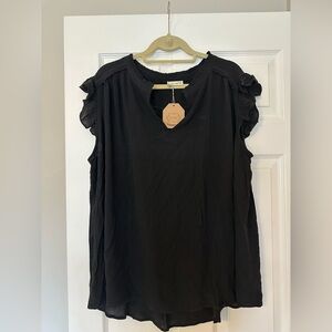 KORI America Black Ruffle Sleeve Blouse  - Size XL (NWT!)